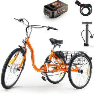SuperHandy Bicicleta eléctrica de triciclo para adultos EcoRide 3 modos, asistencia de pedal de par adaptable, motor de 250 W, (2) baterías de SuperHandy Bicicleta eléctrica de triciclo para adultos EcoRide 3 modos, asistencia de pedal de par adaptable, motor de 250 W, (2) baterías de