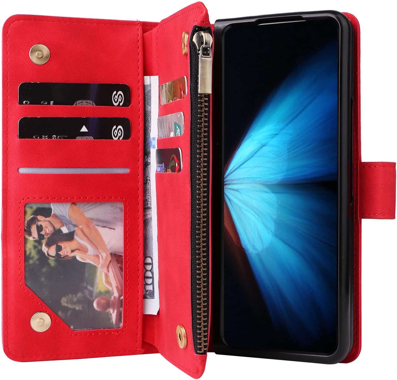 LBYZCASE Funda para Galaxy Z Fold 4 5G (2022) con ranuras para tarjetas, función atril con cierre magnético, cierre magnético, correa de muñeca para