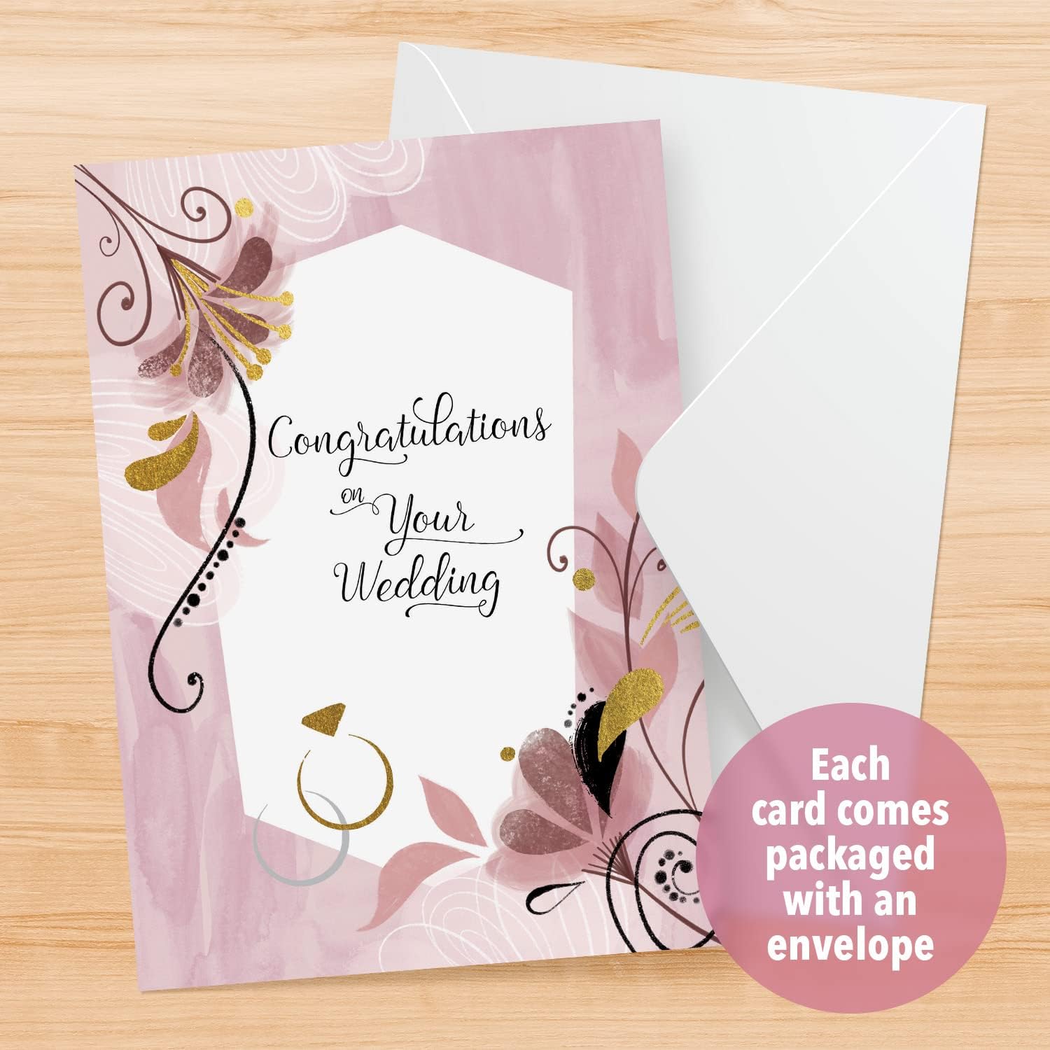 Designer Pop!, Tarjeta de felicitación de boda  Follaje dorado y anillos 3D “Love You” (1 tarjeta con sobre)