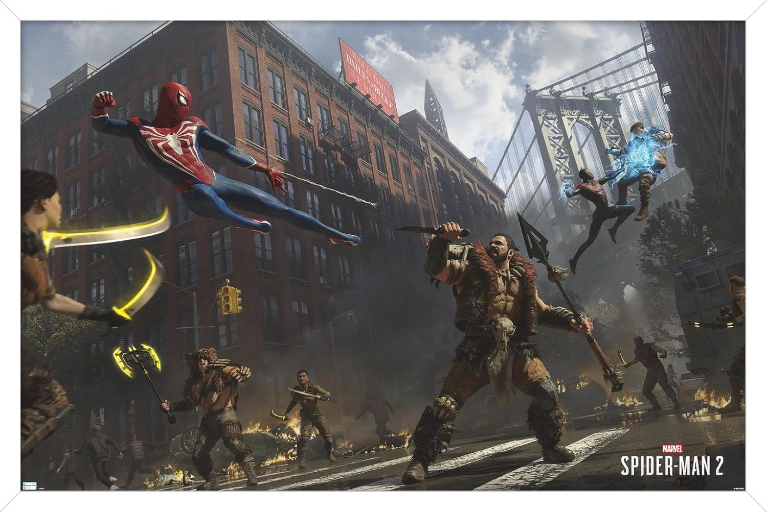 Trends International Marvel’s Spider-Man 2 – Póster de pared de lucha callejera con Kraven, 22.37 x 34.00 pulgadas, versión enmarcada en blanco