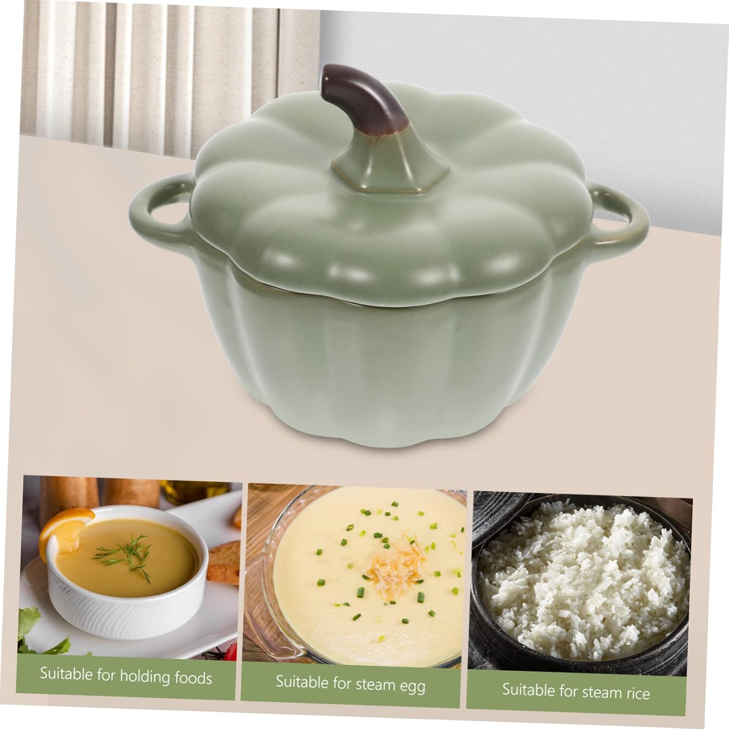 DOITOOL Cuencos de postre de calabaza, platos de cerámica, recipientes para aperitivos, cazuela con tapa, tazones de azúcar, tazón de ramen, cuenco
