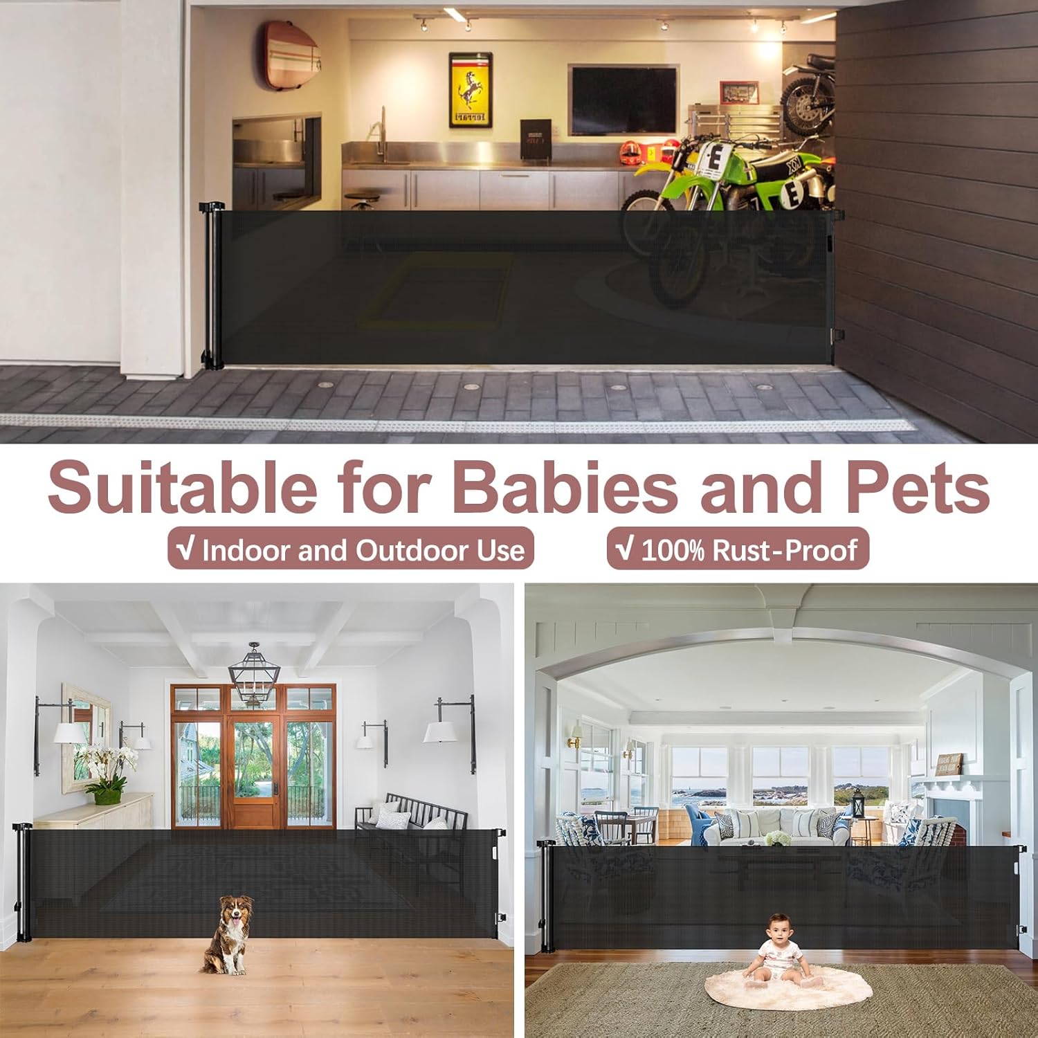 Puerta retráctil extra ancha de 85 pulgadas para bebé, puerta para interiores extra larga, puerta para perros al aire libre, puerta para perros