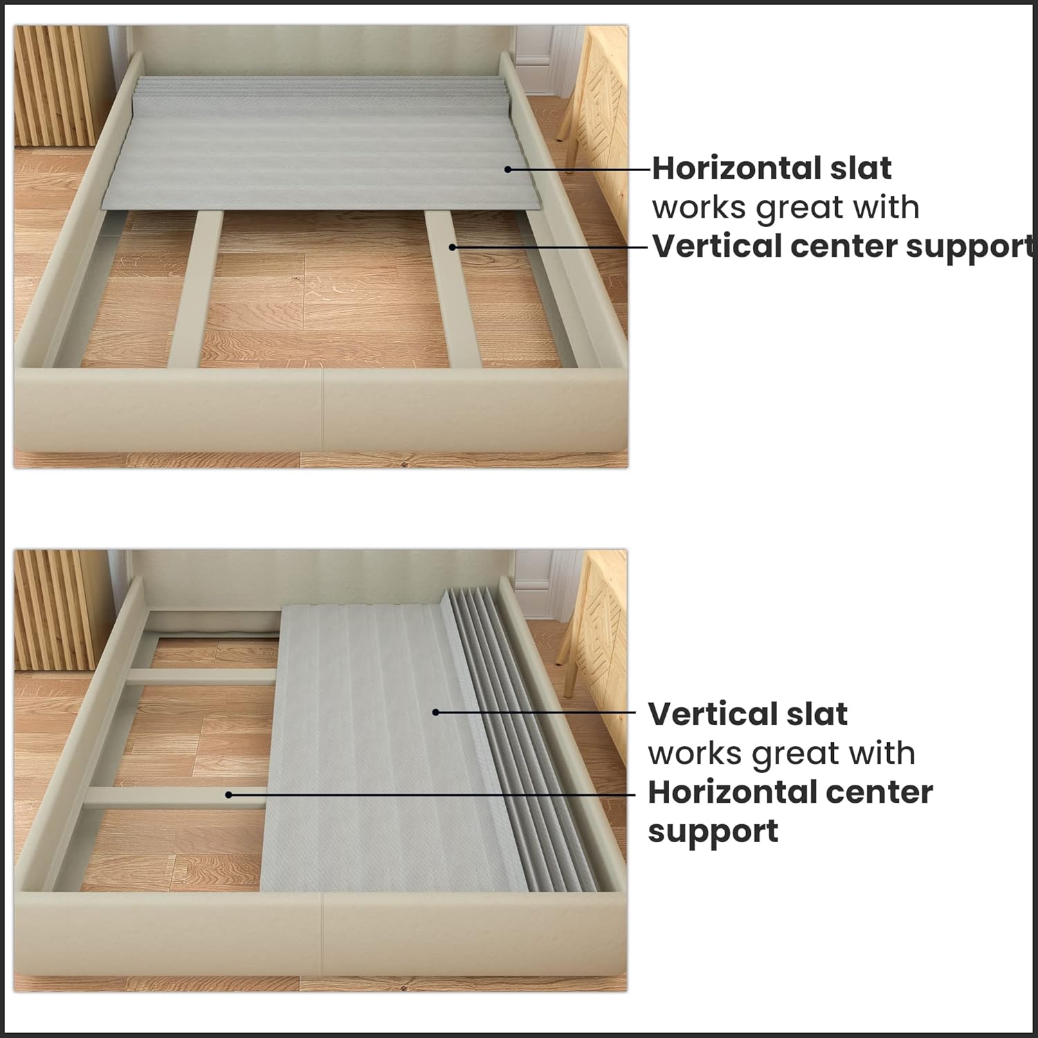 Greaton, Tablero de madera horizontal resistente de 0.75 pulgadas, tablillas de cama, individual, gris