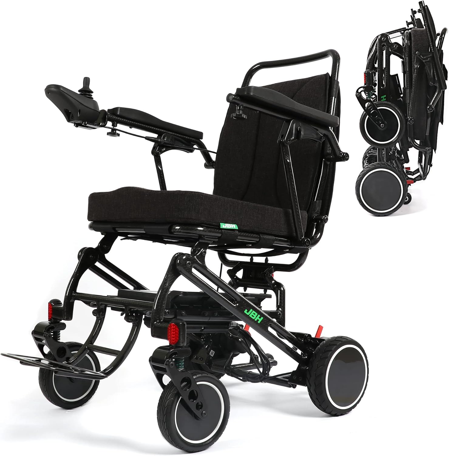 JBH Sillas de ruedas plegables de fibra de carbono súper ligeras de 39 libras, Silla de ruedas motorizada compacta, Silla de ruedas plegable