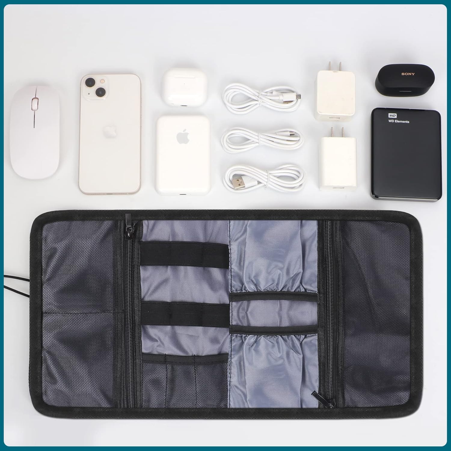 Organizador electrónico de accesorios, impermeable, portátil, bolsa de almacenamiento digital, organizador de cables de viaje, bolsa de transporte