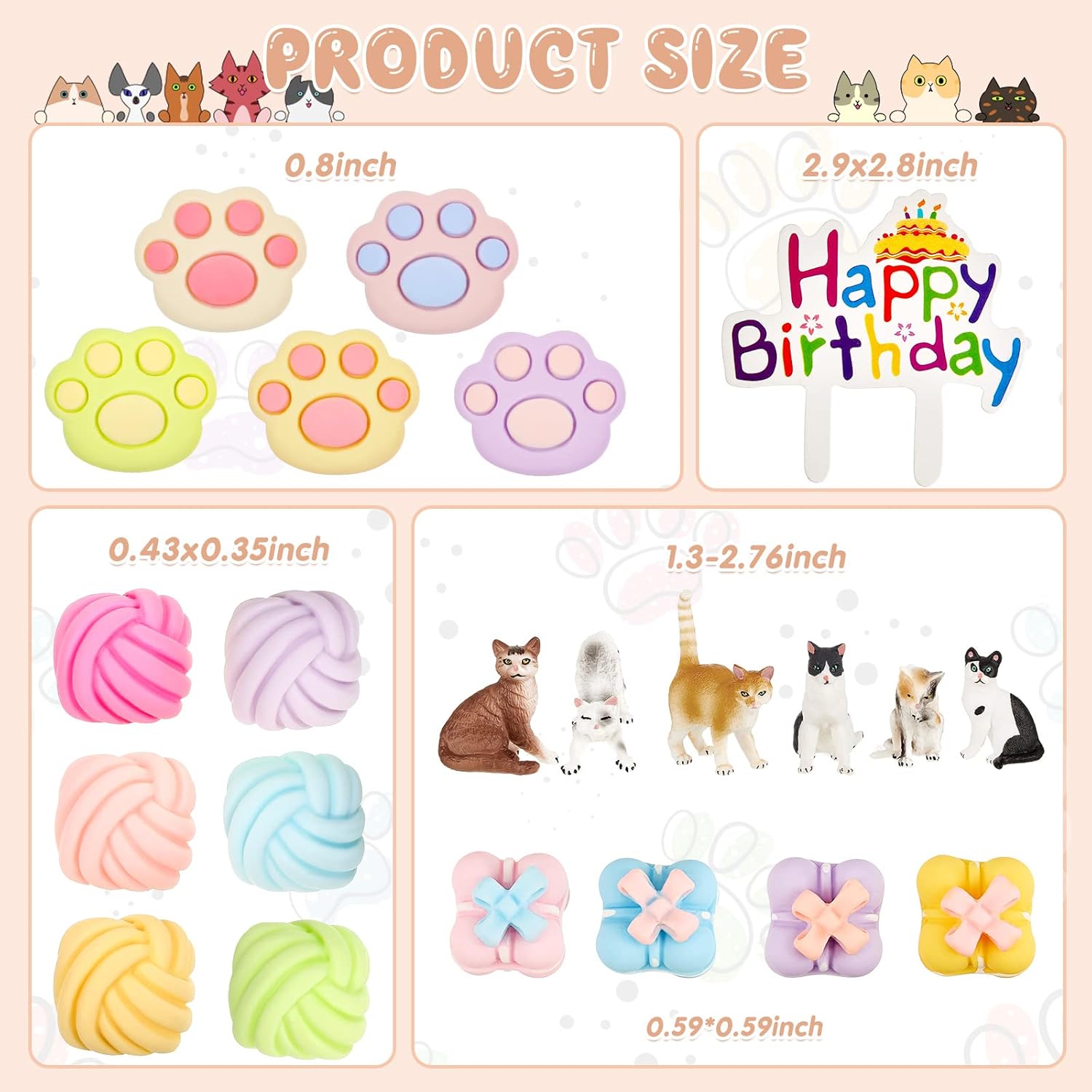 26 piezas de decoración de pastel de gato, lindas figuras de gato, feliz cumpleaños, decoración de pastel de pata de gato, decoración de fiesta de