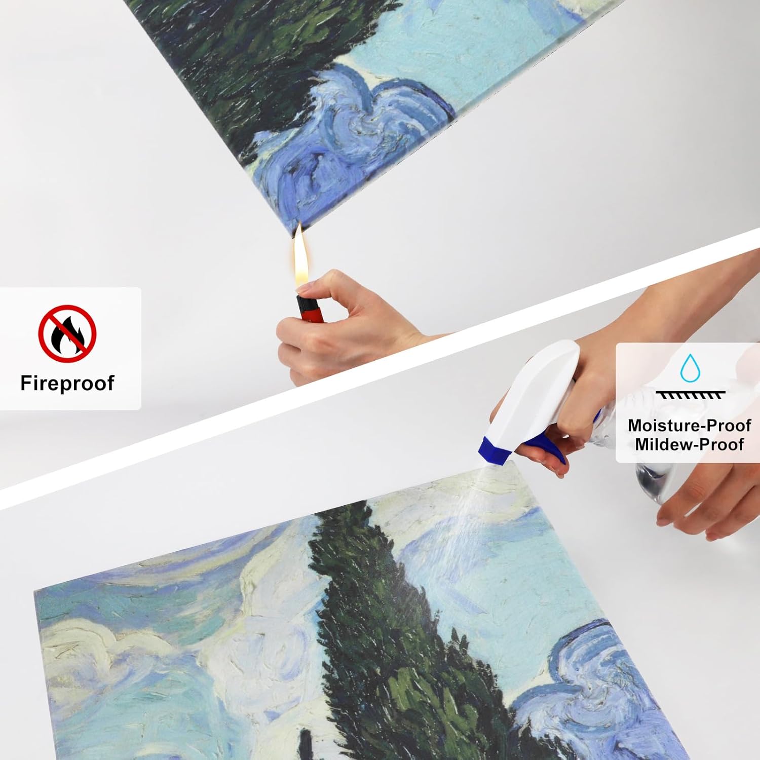 JBER Arte de pared para sala de estar, bandera sin marco sobre tablero de fibra, 6 paneles empalmados en una gran decoración de pared autoadhesiva,