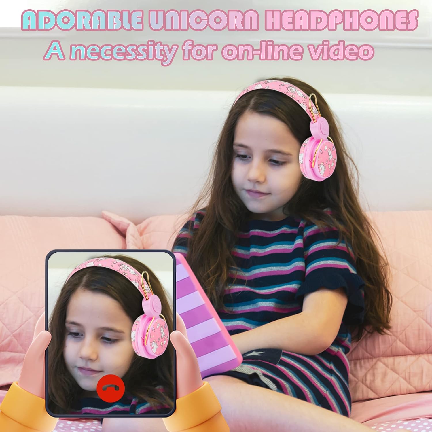 SVYHUOK Unicorn Kids – Auriculares Bluetooth para niñas, auriculares inalámbricos con micrófono para adolescentes, volumen seguro, limitado, 85 db,
