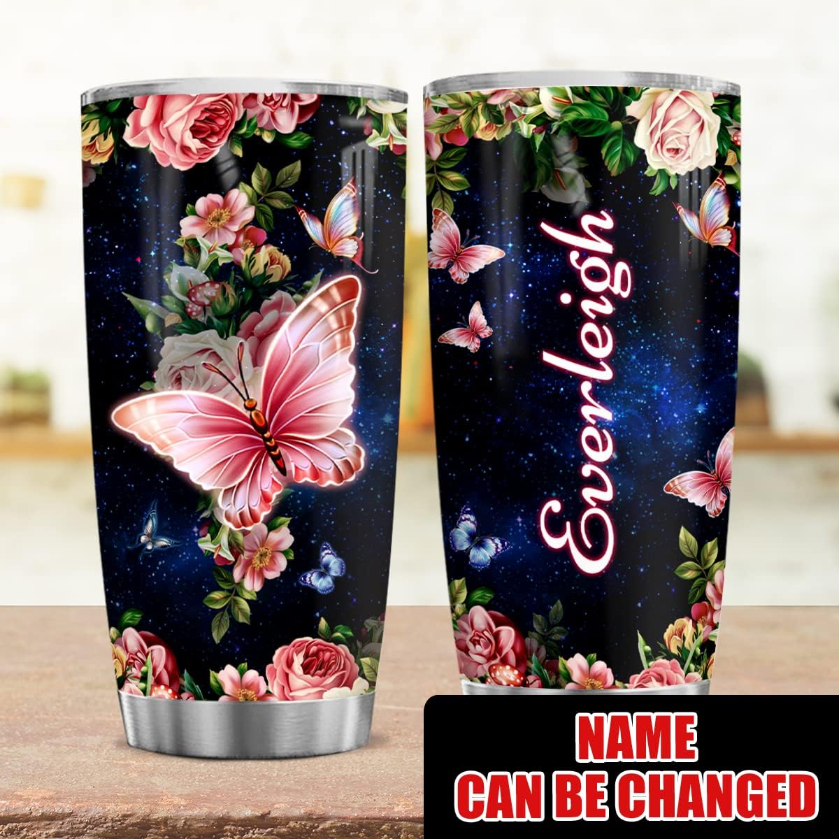 WASSMIN Vaso de mariposa personalizado con diseño de mariposas, regalos para mujeres, niñas, adolescentes, vasos aislados de acero inoxidable, taza
