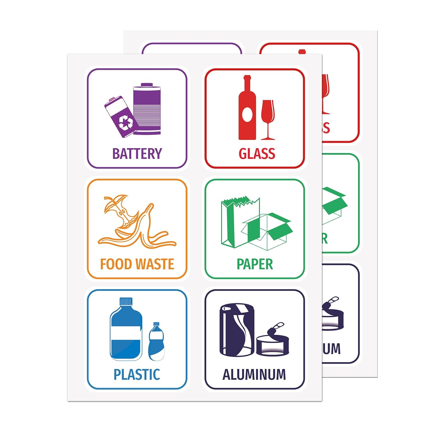 Adhesivo de reciclaje para basura, 12 calcomanías de basura y reciclaje, calcomanías de clasificación de reciclaje, calcomanías de vidrio para