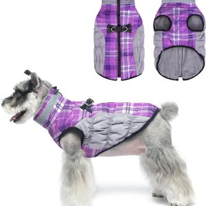 BEAUTYZOO Abrigo de invierno a cuadros para perro, chaqueta reflectante mejorada para perro, forro polar acolchado con arnés integrado, ropa BEAUTYZOO Abrigo de invierno a cuadros para perro, chaqueta reflectante mejorada para perro, forro polar acolchado con arnés integrado, ropa