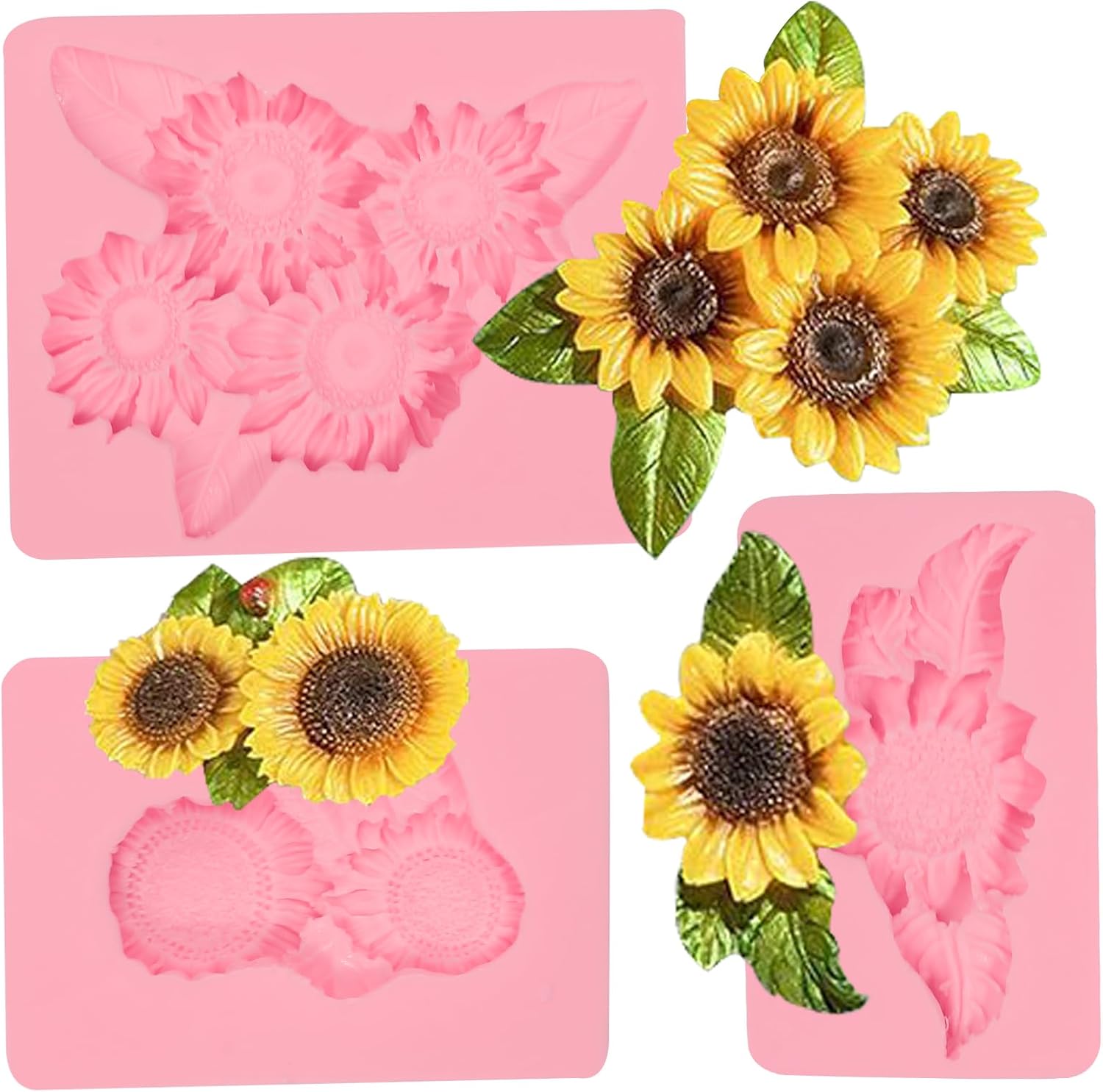 Moldes de silicona de girasol, decoración de pasteles, 3 piezas para Acción de Gracias y Día de la Madre, cupcakes, magdalenas, almendra, azúcar,