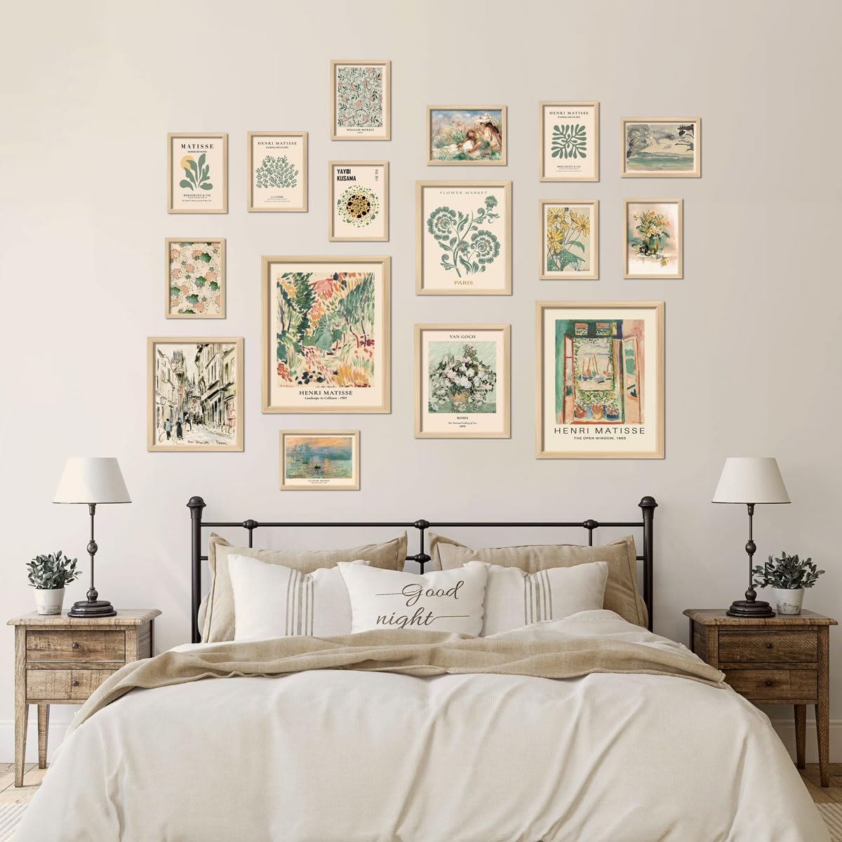 ANERZA 16 piezas de decoración de pared verde salvia, impresiones de pared Matisse para dormitorio, carteles abstractos para estética de habitación,