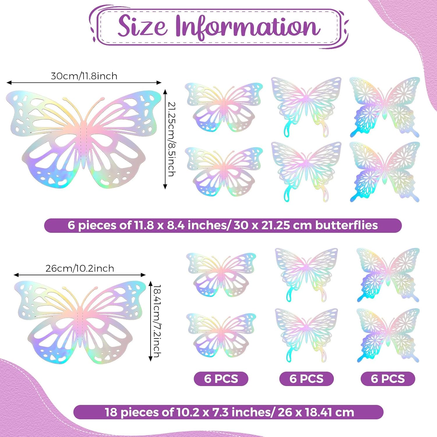 Yeaqee Juego de 24 piezas de decoración de pared de mariposas grandes en 3D, 2 tamaños y 3 estilos, calcomanías grandes para cumpleaños, baby