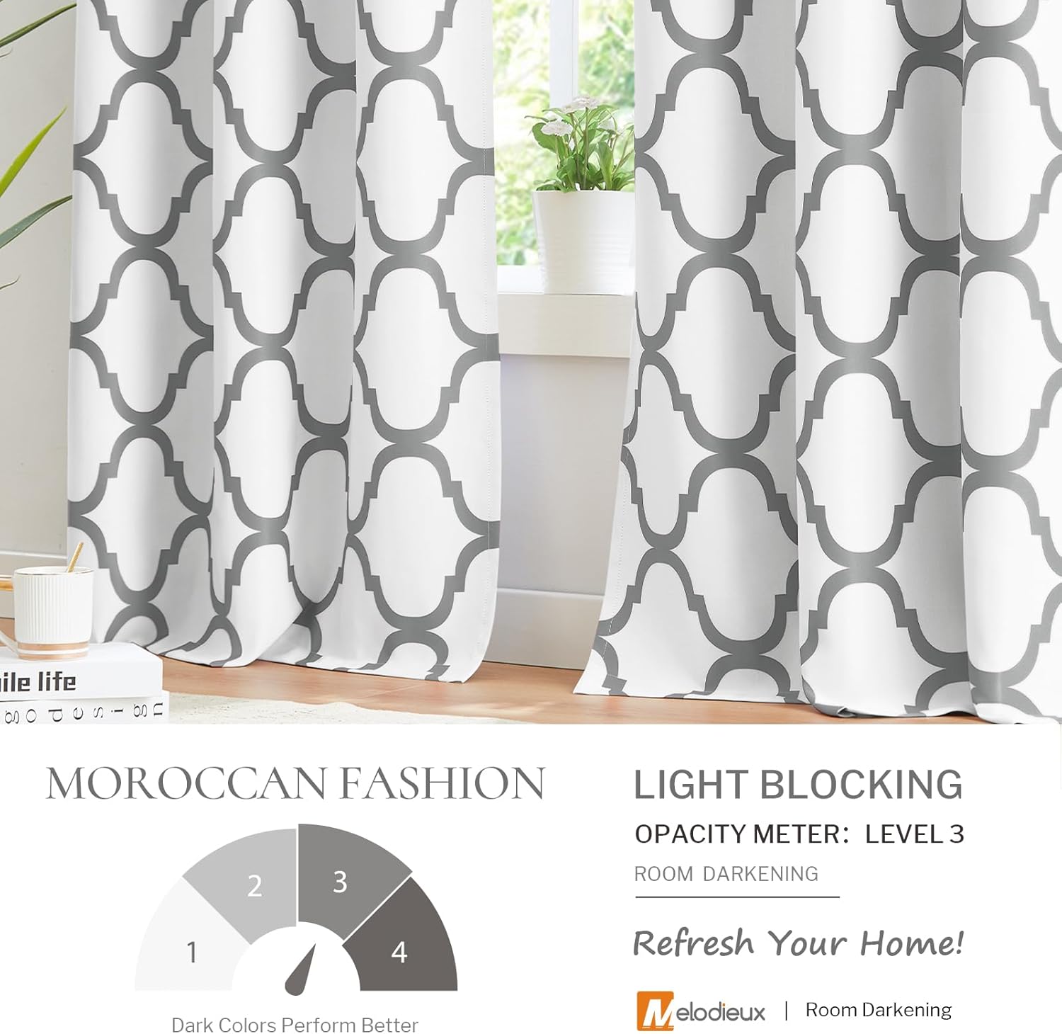 Melodieux – Cortinas opacas estilo marroquí con aislamiento térmico y ojales para oscurecer sala de estar, 2 paneles.