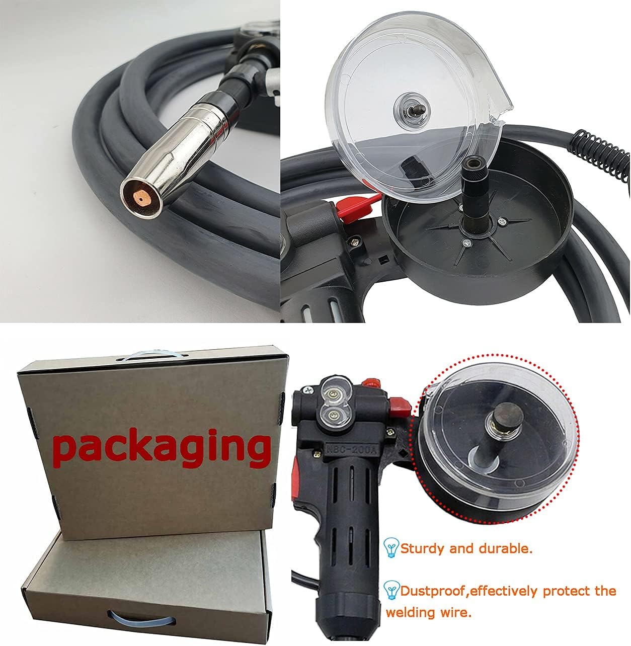 Bobina de pistola Mig de 200 amperios, 9.8 ft, cables de 10 pies, compatible con Miller 300371 Millermatic 140 180 211 Spoolmate 100 aluminio acero