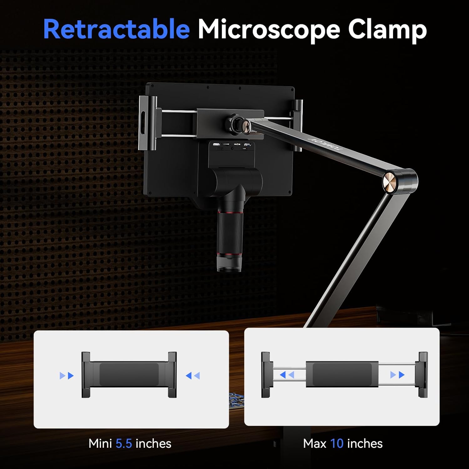 TOMLOV Soporte de microscopio digital de brazo flexible AM03, soporte voladizo más nuevo, soporte de suspensión mejorada brazo de tijera flexible