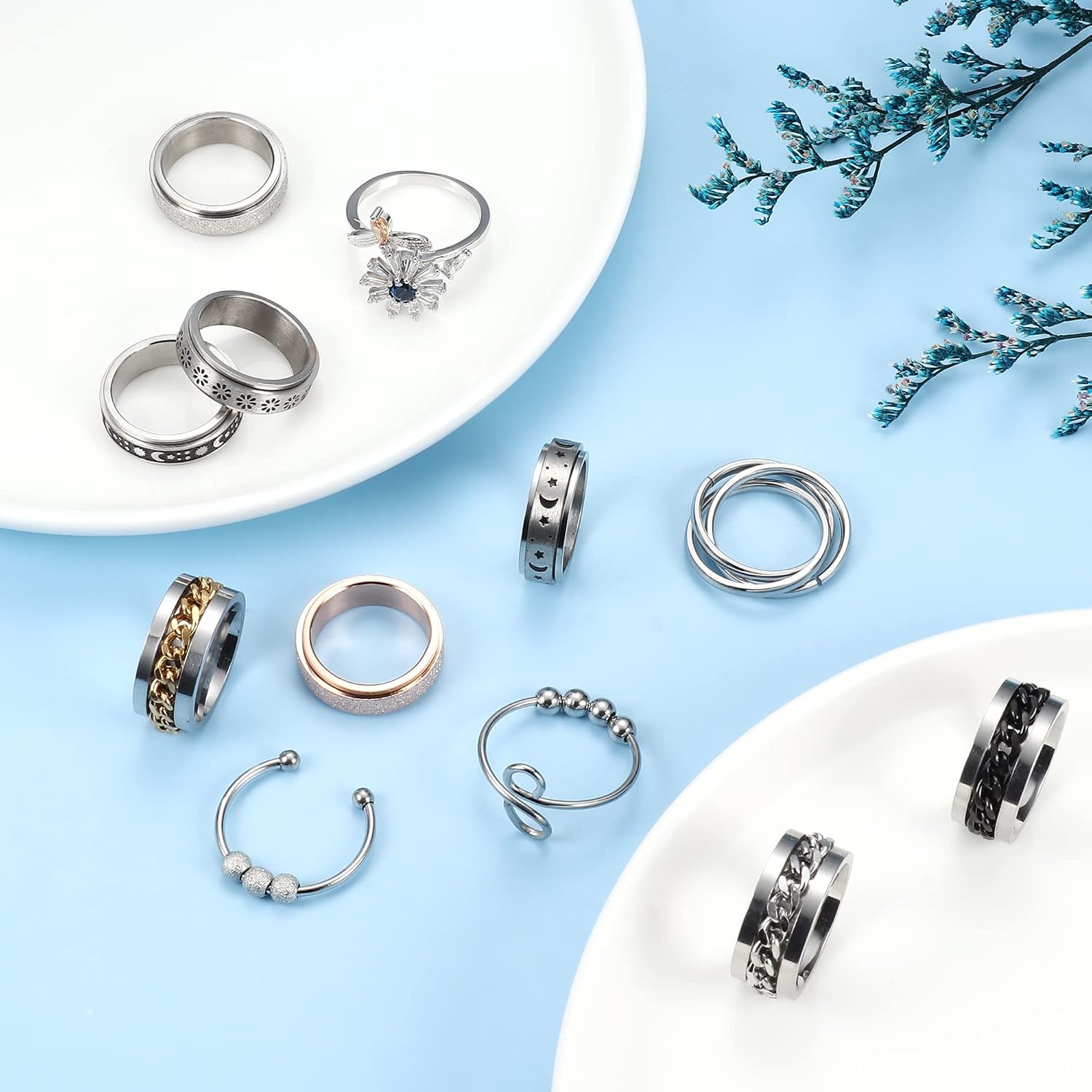 FASACCO Anillo giratorio para la ansiedad, anillo giratorio para la ansiedad