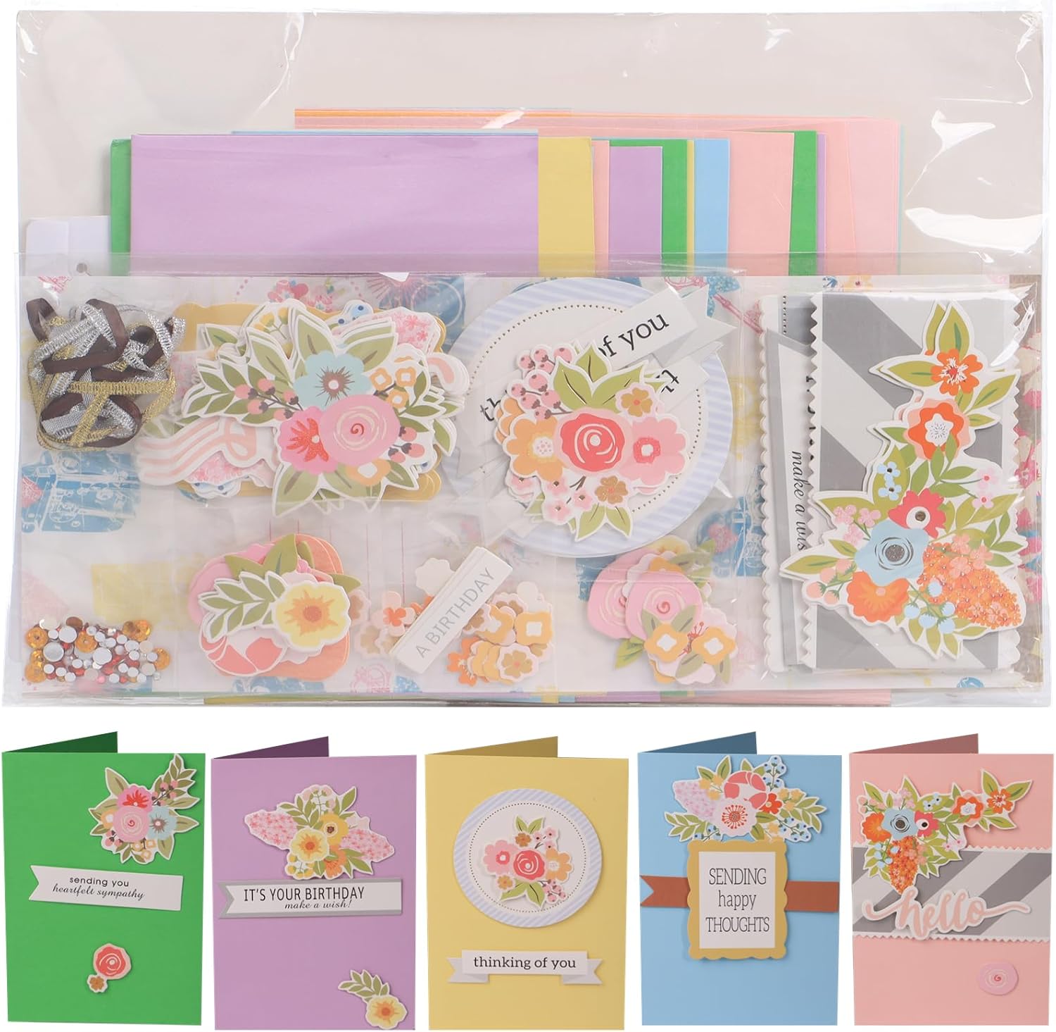 Kit de tarjetas de felicitación de papel, juego de tarjetas de felicitación caseras, kit de material para hacer tarjetas caseras, 15 tarjetas de