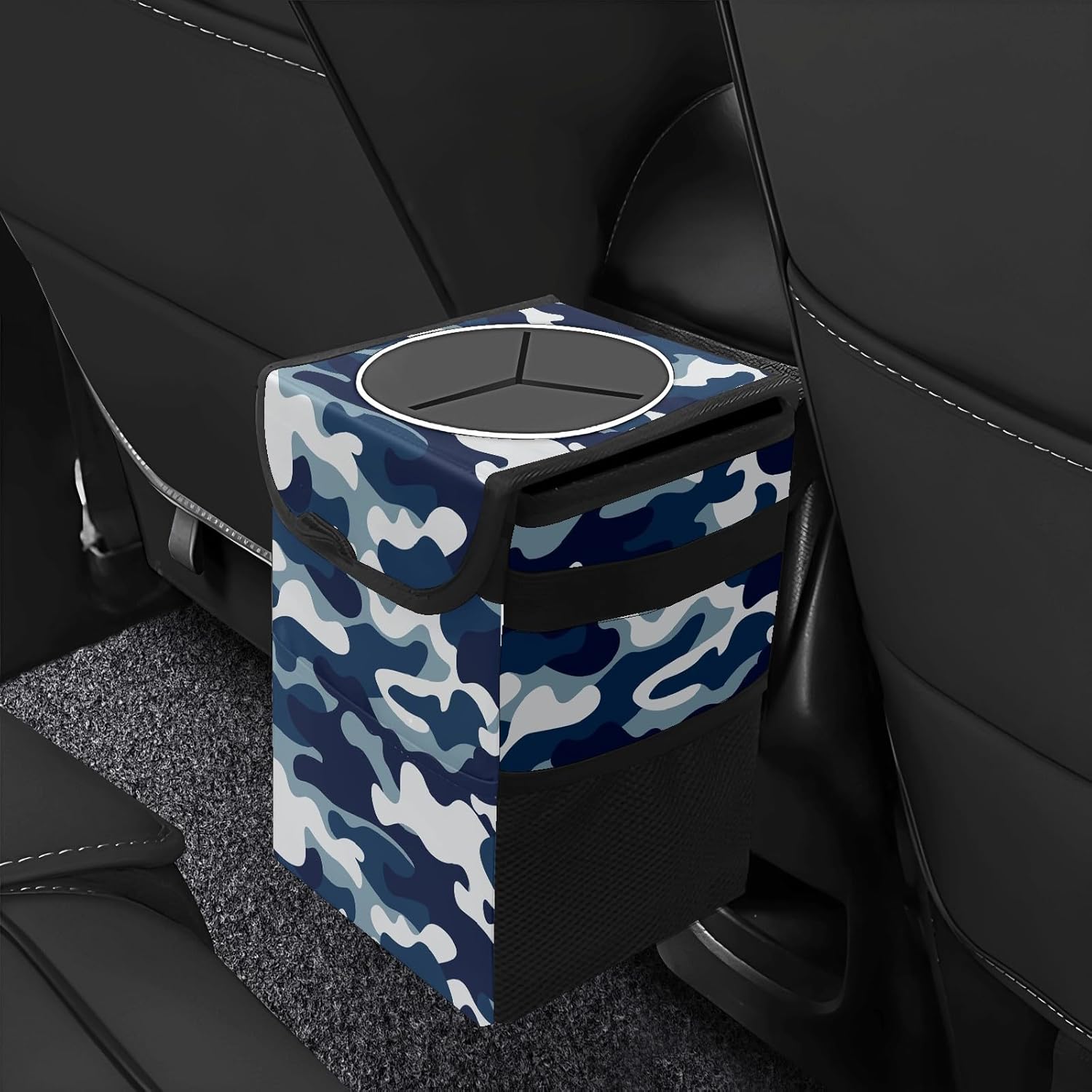 SOLONDA Papelera plegable con tapa para asiento trasero de automóvil, a prueba de fugas, bolsa de basura para colgar en el auto, cubo de basura de
