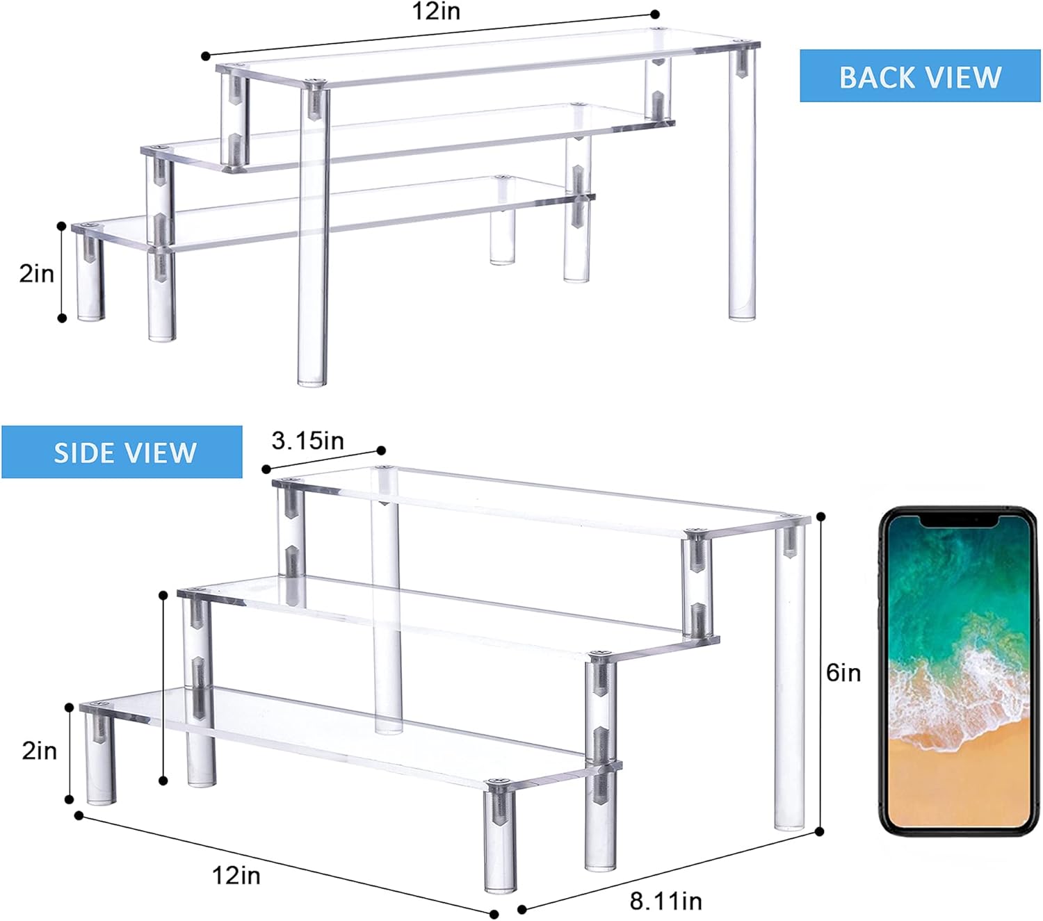YestBuy – Exhibidor de tartas – Estante de 3 niveles para tartas – Soporte acrílico multifuncional y duradero – Accesorios de montaje incluidos –