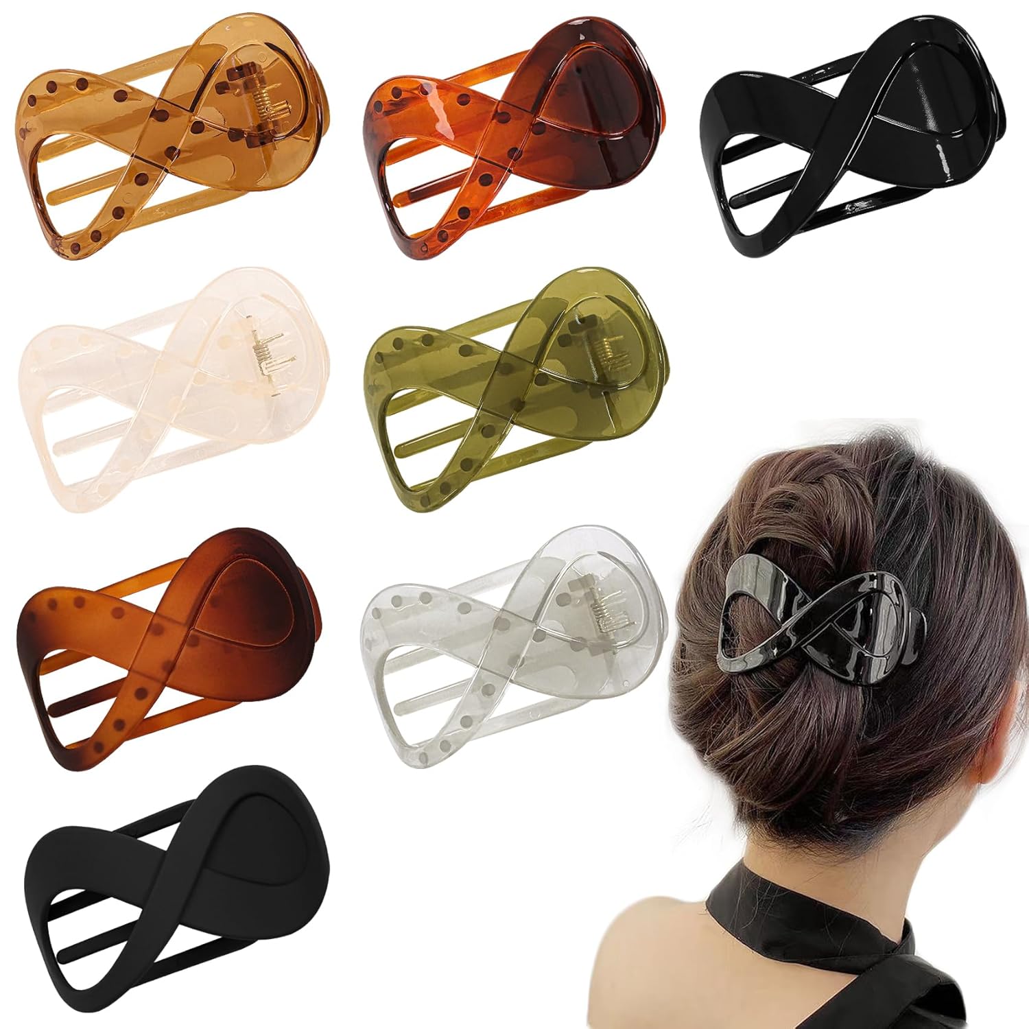 8 pinzas para el cabello planas French Concord, pinza de pelo curvada de cocodrilo de 3.35 pulgadas para cabello grueso y delgado, antideslizante