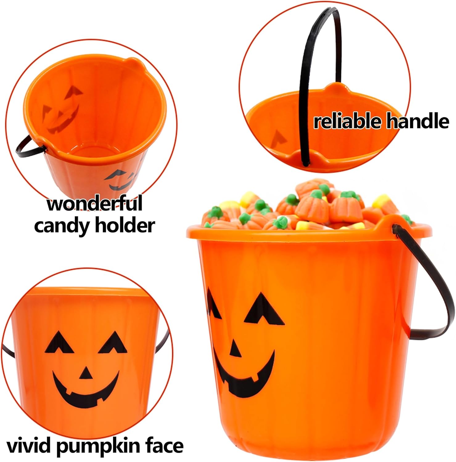 Triumpeek Cubos de calabaza de Halloween, 12 cubos de Halloween Jack O Lantern, cubo de truco o trato, cubos portátiles de plástico para calabaza