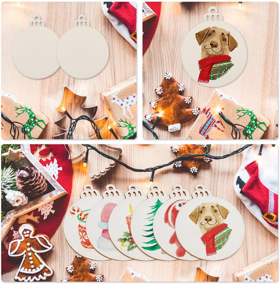 OurWarm 100 piezas de rebanadas de madera natural de 3.5 pulgadas, adornos de Navidad de madera preperforados sin terminar para manualidades,