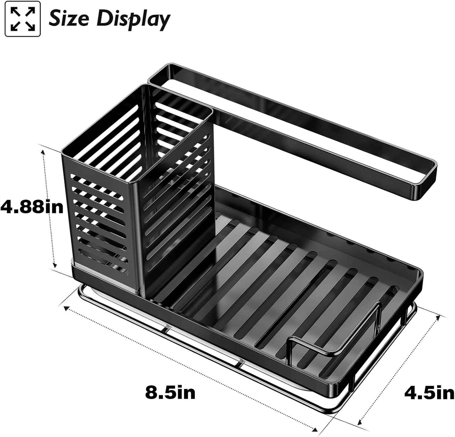 Sink Caddy, Kitchen Sink Organizer, Sponge Holder Stainless Steel Kitchen Caddy for Kitchen Sink with Removable Drain Pan Storage for Soap, Sponge,
