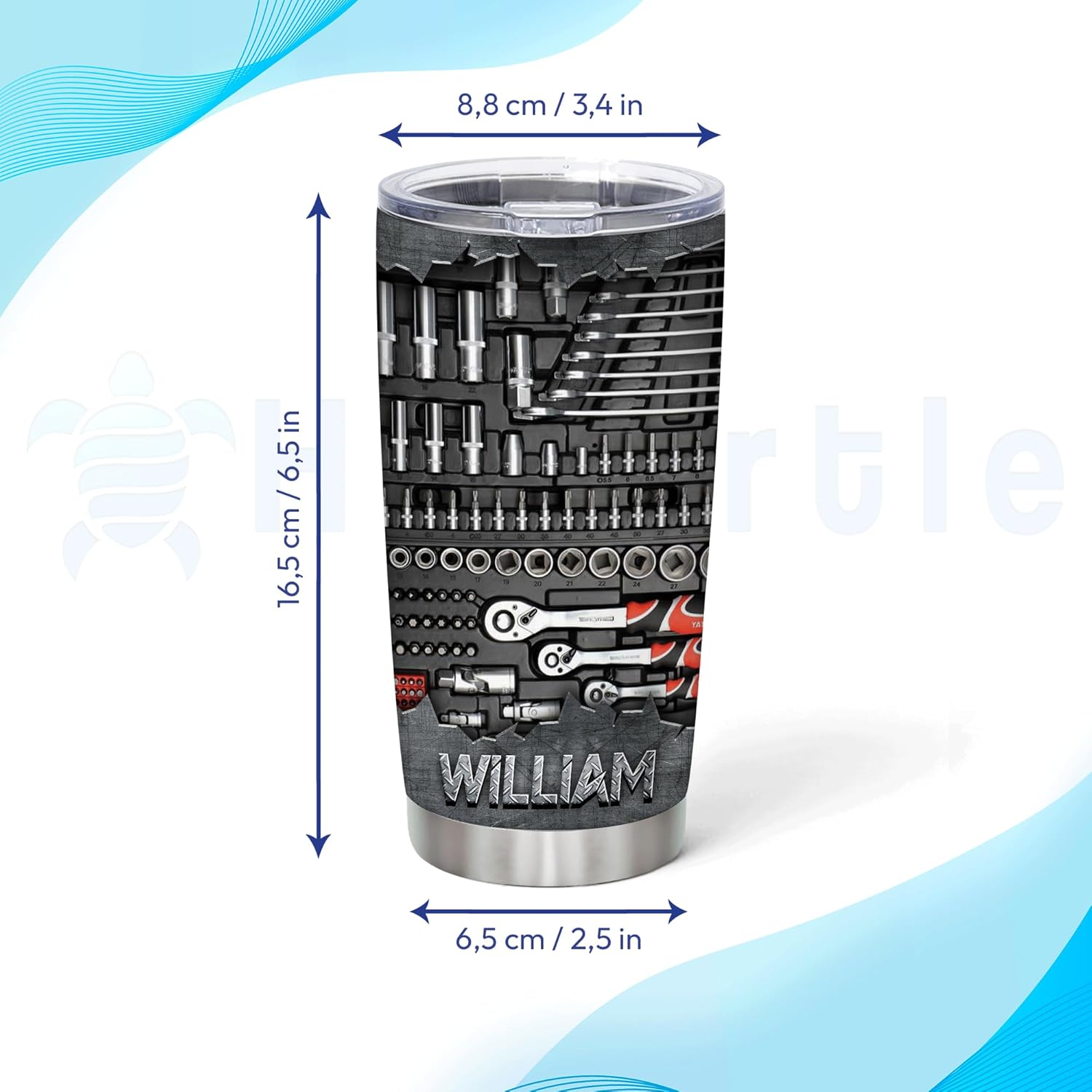 Hyturtle Regalos de mecánico personalizados para hombres, datos nutricionales del mecánico, vasos de acero inoxidable con nombre, taza de café de 20