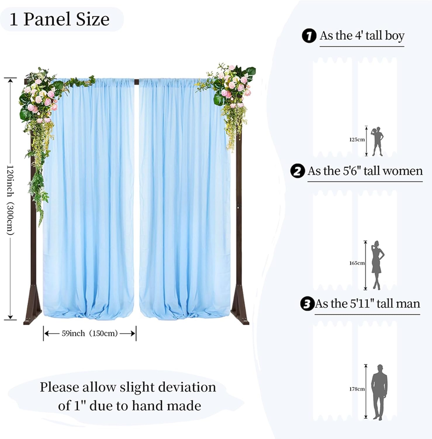 DUOBAO Cortina tipo telón de gasa de 10 x 10 pies, cortina de gasa para boda, cortinas de gasa transparente, 2 paneles de 59 x 120 pulgadas, cortina