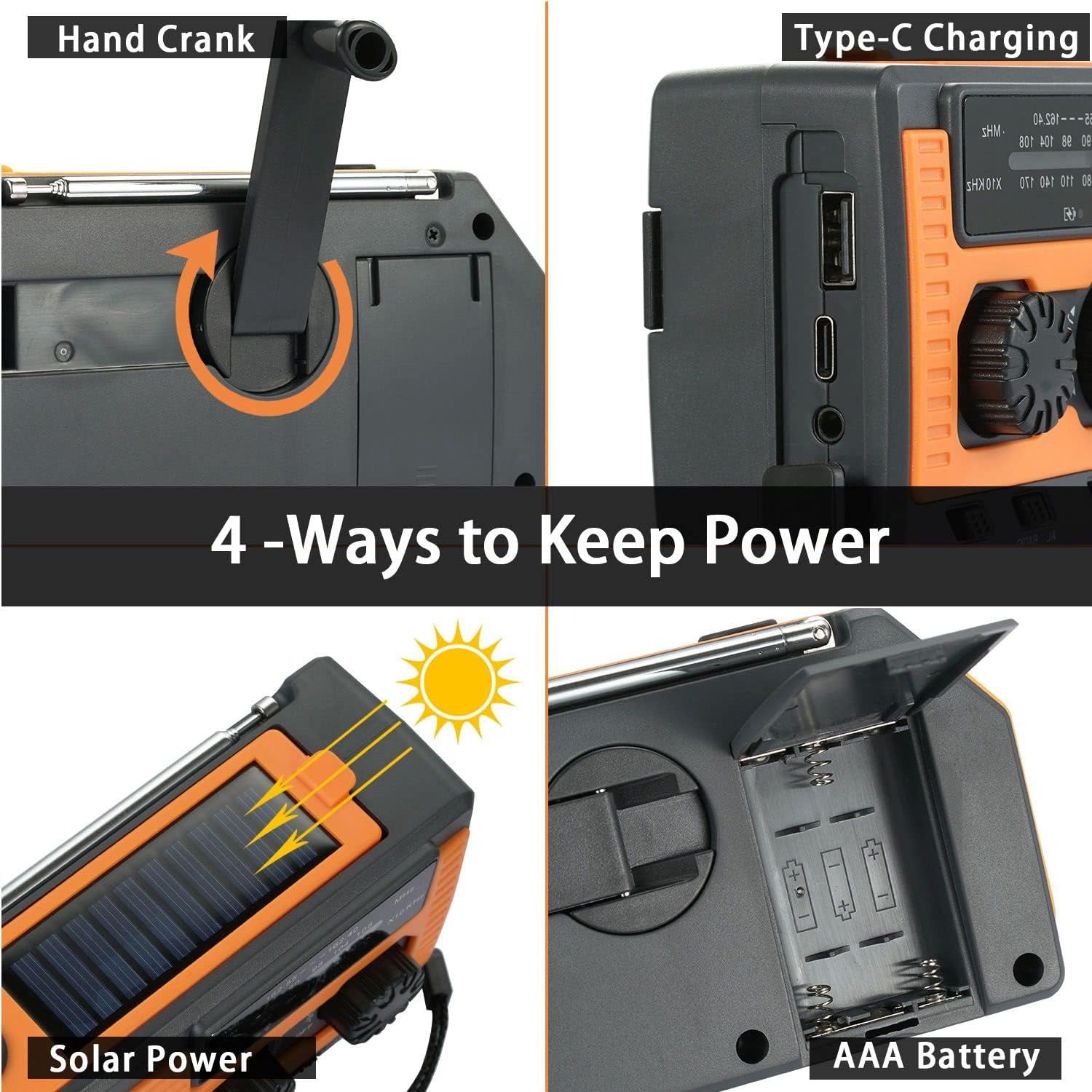 1 Set AMFMSolar Radio with 5000 MAh Charging PowerSOS AlarmReading Light Function for Outdoor