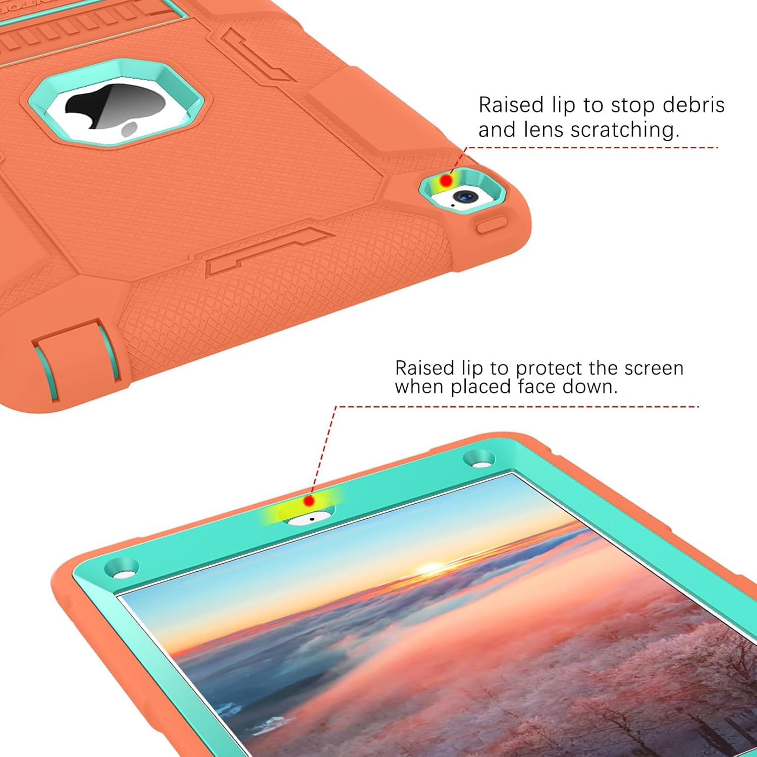 BENTOBEN Funda para iPad Air 2, híbrida a prueba de golpes con soporte, silicona protectora y material de policarbonato duro, naranjaverde