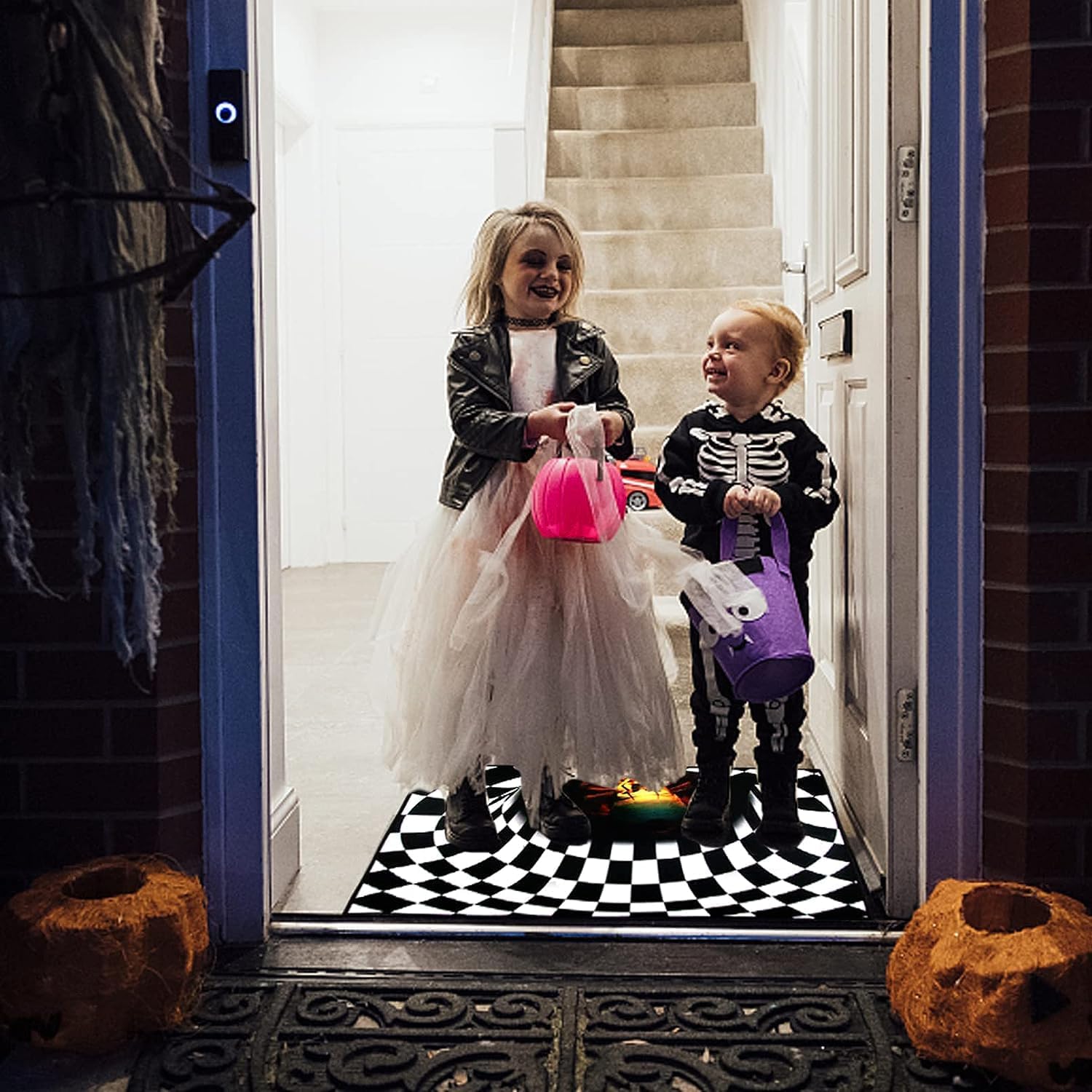 Felpudo de payaso con ilusión de Halloween, tapete de ilusión de vórtice 3D, de goma antideslizante, lavable, impermeable, duradero, fácil de