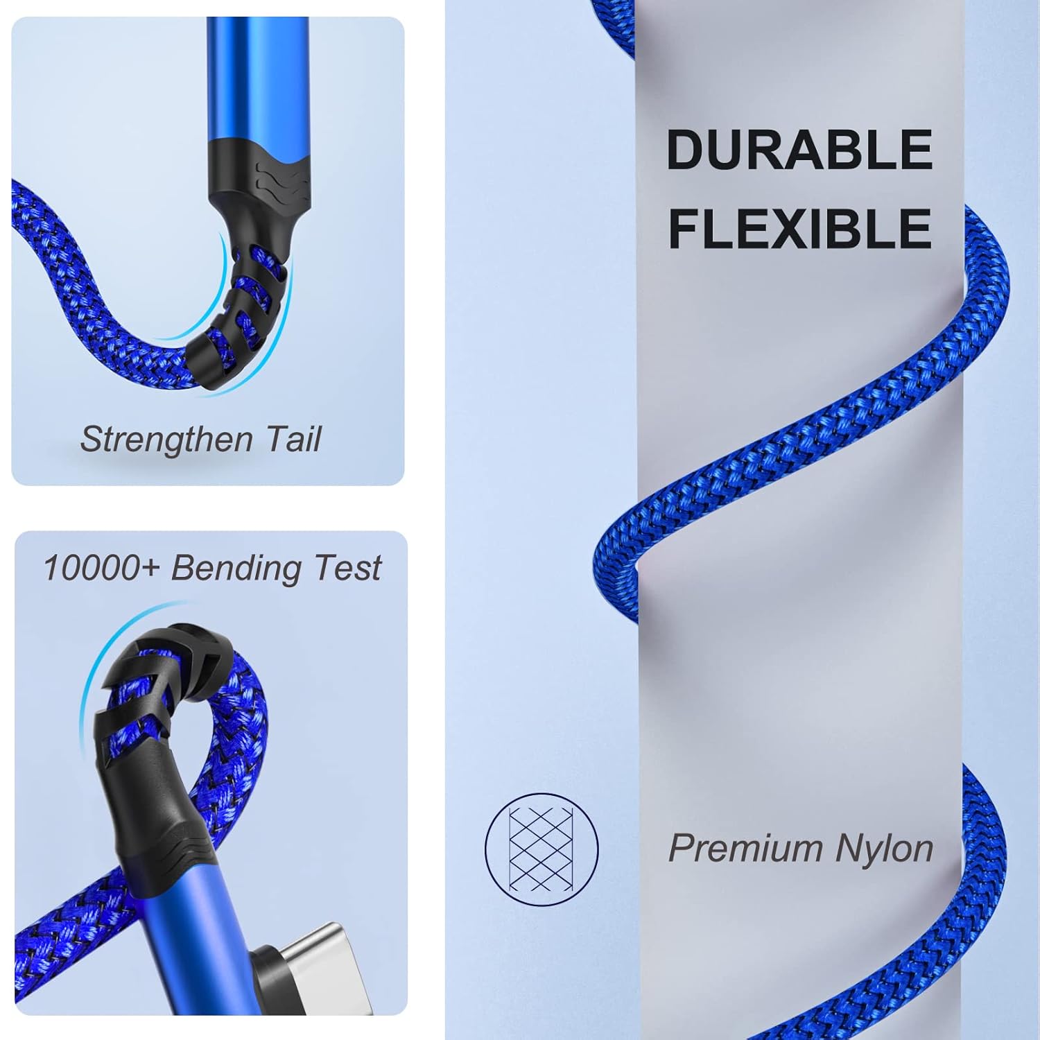 Cable corto USB tipo C, paquete de 3 unidades de 3 A USB C de carga rápida en ángulo recto enchufe trenzado USB a USB c 90 grados L en forma de