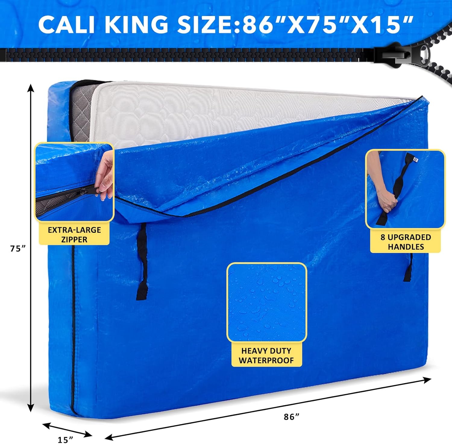 AlexHome Bolsa de colchón para mudanza y almacenamiento, lona resistente, reutilizable, funda de colchón fácil de transportar (tamaño calibrado)