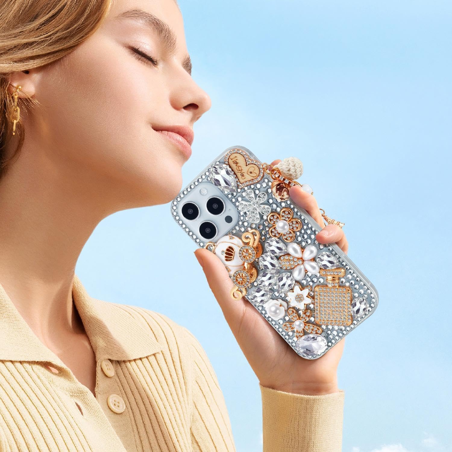Funda protectora para iPhone 15 de 6.1 pulgadas, con diamantes de imitación de lujo, para mujeres y niñas, niños y niñas, con diseño de calabaza,