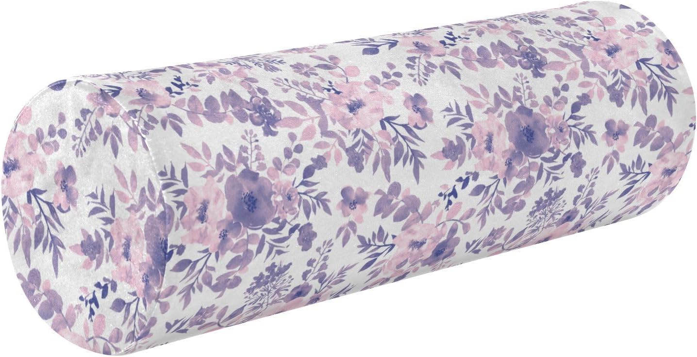 FRODOTGV Purple Floral Industrial Knee Bolster Pillow for Legs Neck Roll Pillows Round Pillows Decorative Foam Cylinder Pillow Knee Support Pillow