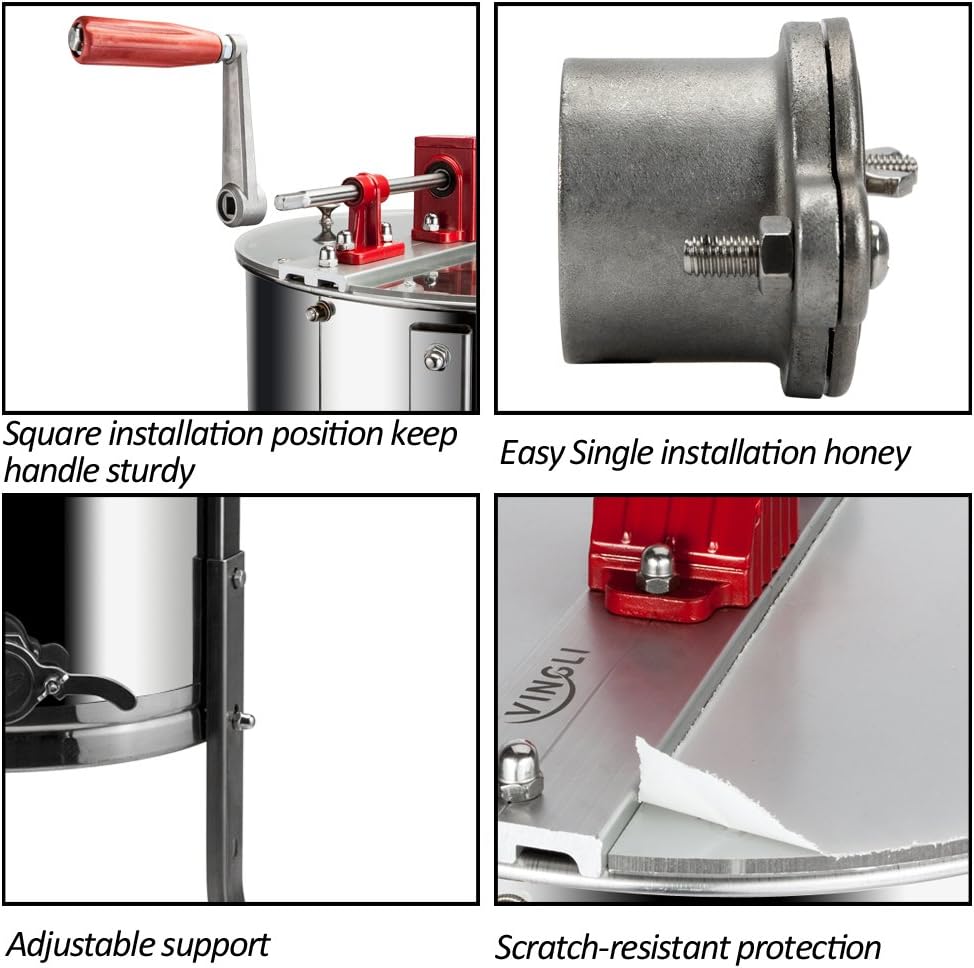 VINGLI – Extractor de miel de 3 marcos, separador de acero inoxidable de grado alimenticio, manivela manual de tambor con soportes de altura