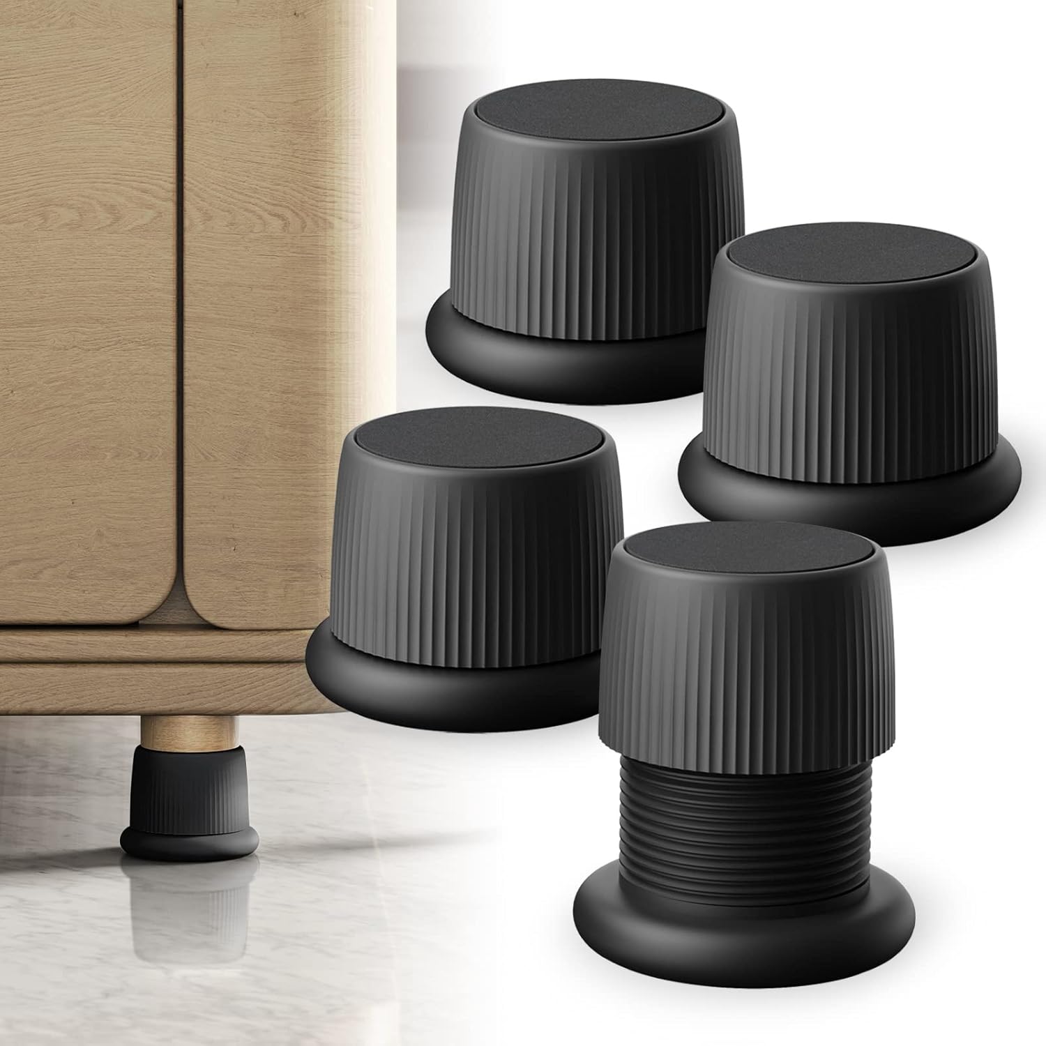 Elevadores ajustables de cama para muebles, de 1.6 a 2.6 pulgadas, color negro, plástico duradero, antideslizantes, de 2 pulgadas, tapón de cabecera