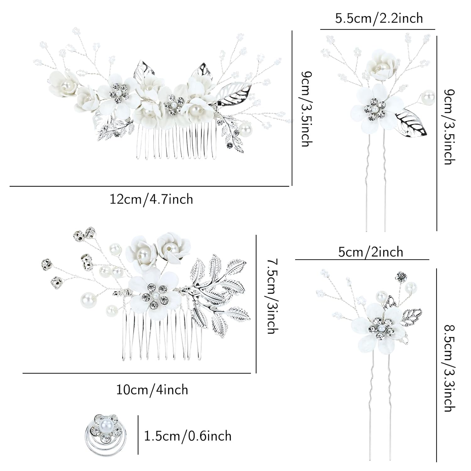 Cinaci 18 piezas de peines laterales de flores blancas con diamantes de imitación y perlas para novias, damas de honor, mujeres y niñas