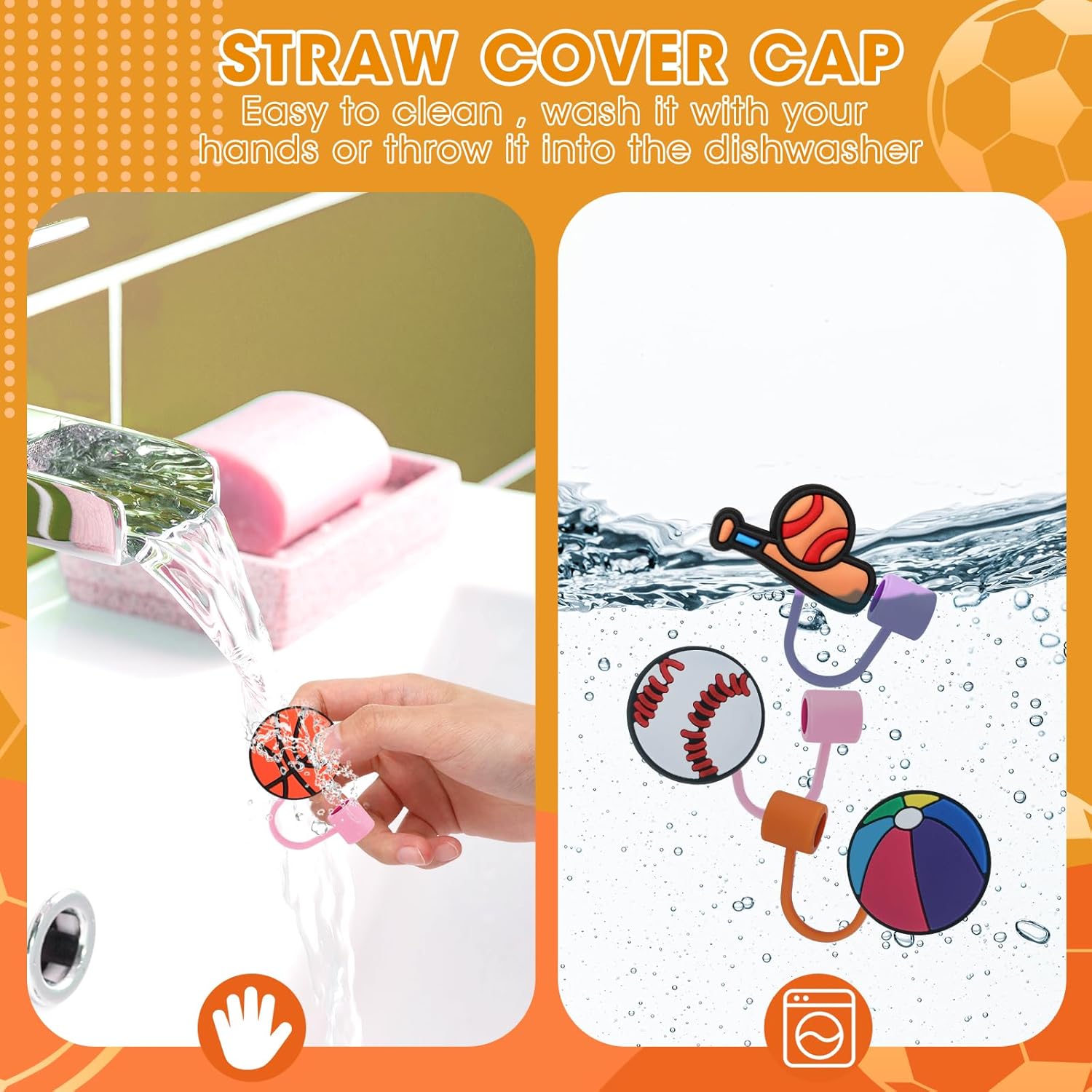 12 fundas de silicona reutilizables con punta de popote para fiestas deportivas, tapones para popotes, protector de popote deportivo para puntas de