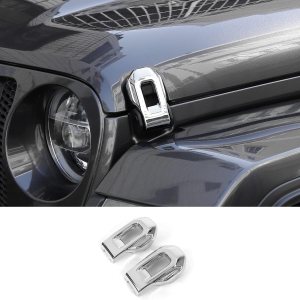 Hoolcar Cubierta de soportes de cierre de capó para Jeep Wrangler JL JLU 2018-2021 y Gladiator JT 2020-2021, cromada Hoolcar Cubierta de soportes de cierre de capó para Jeep Wrangler JL JLU 2018-2021 y Gladiator JT 2020-2021, cromada