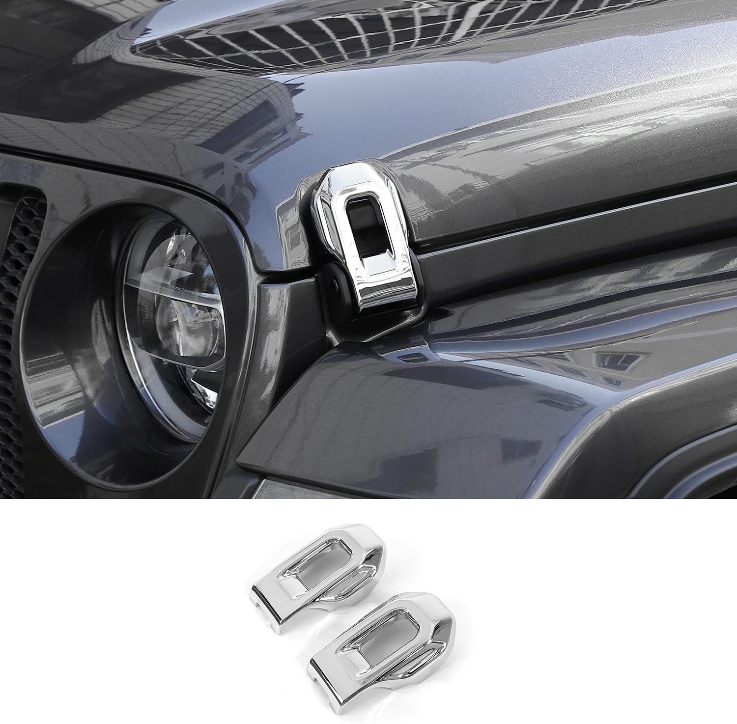 Hoolcar Cubierta de soportes de cierre de capó para Jeep Wrangler JL JLU 2018-2021 y Gladiator JT 2020-2021, cromada