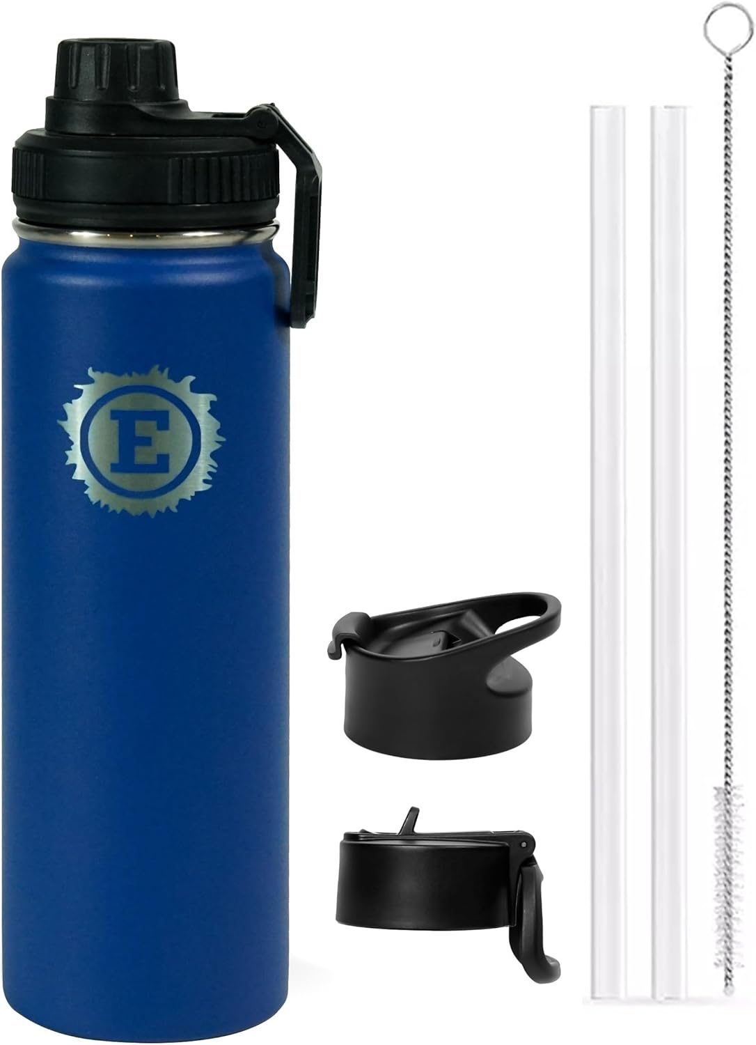 Eclipse Botella de agua deportiva  3 tapas  Tapa con popote, tapa abatible y tapa para beber con asa, aislamiento de acero inoxidable a prueba de