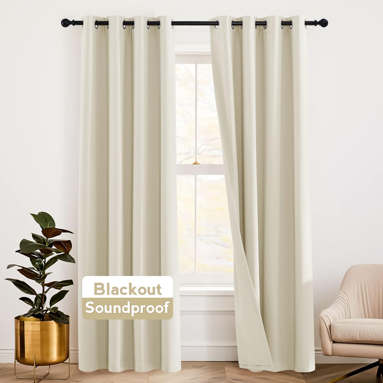 RYB HOME Cortinas divisoras insonorizadas para ventana de sala de estar, 3 capas de cortinas de ventana de ahorro energético, cortina totalmente