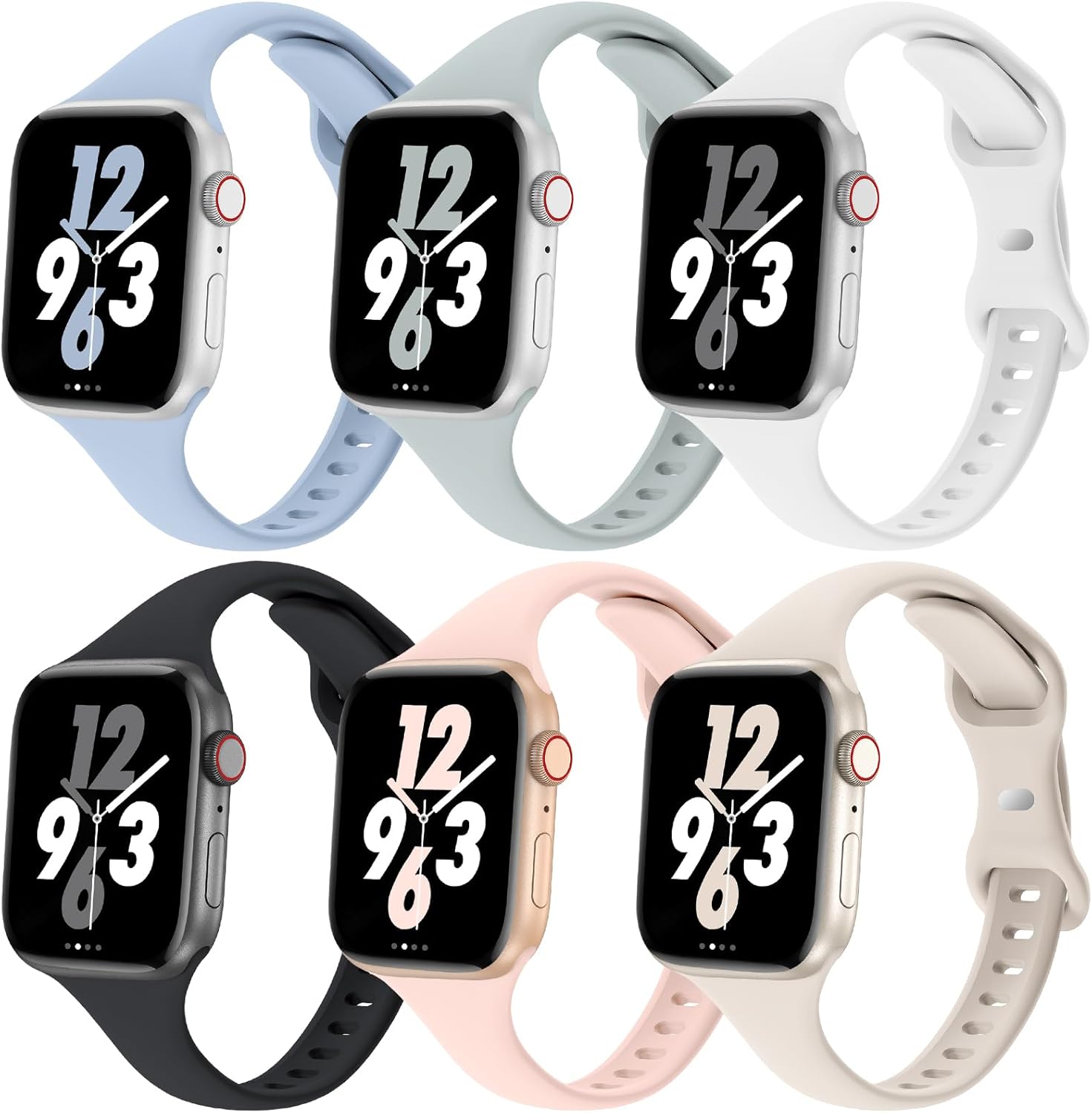 Paquete de 6 correas delgadas compatibles con Apple Watch de 1.496 in 1.575 in 1.614 in 1.654 in 1.732 in 1.772 in 1.929 in, correa deportiva de