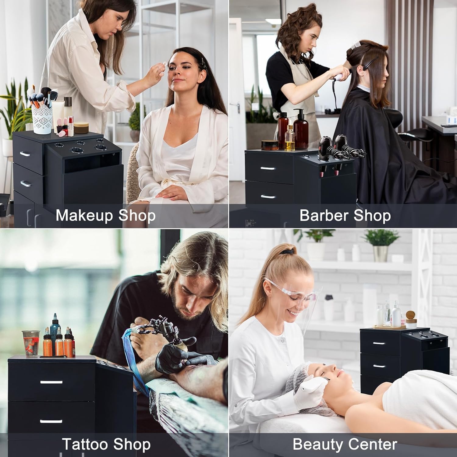 Goujxcy Salon Station – Carrito de peluquería para estilistas, gabinete de almacenamiento de salón de belleza, estación de peluquería, equipo de spa