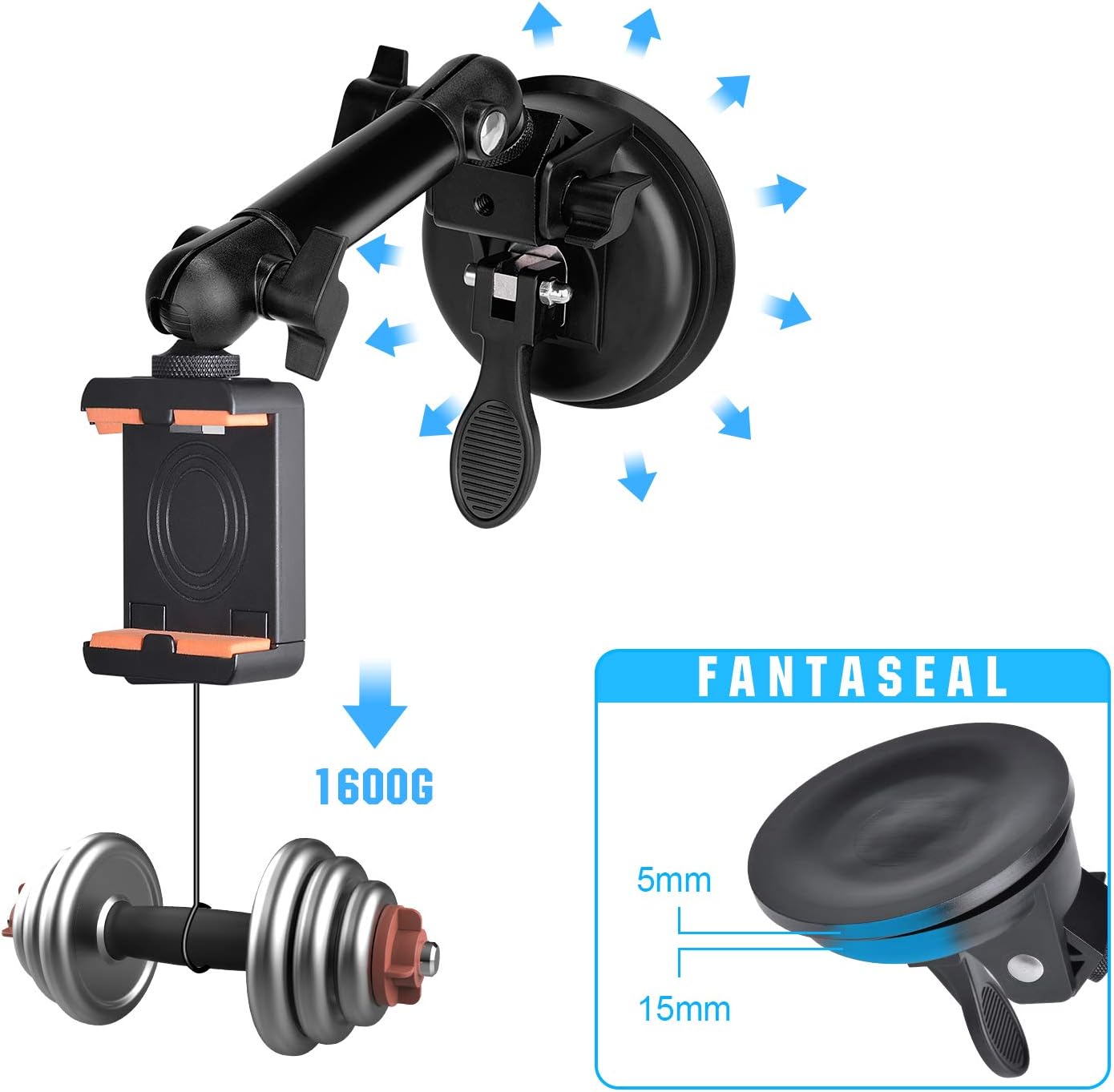 Ventosa resistente de 100 mm + cámara de acción ajustable de doble cabeza de bola para tablero de coche, soporte para automóvil, ventana, soporte