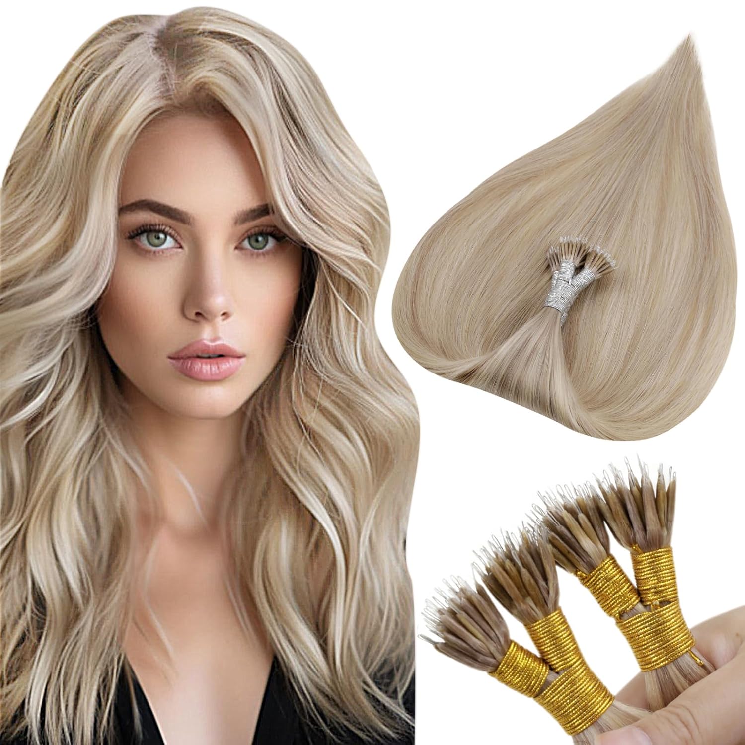 Hetto Extensiones de cabello humano nano anillo de 20 pulgadas, extensiones de cabello humano nano enlace, extensiones de cabello humano nano